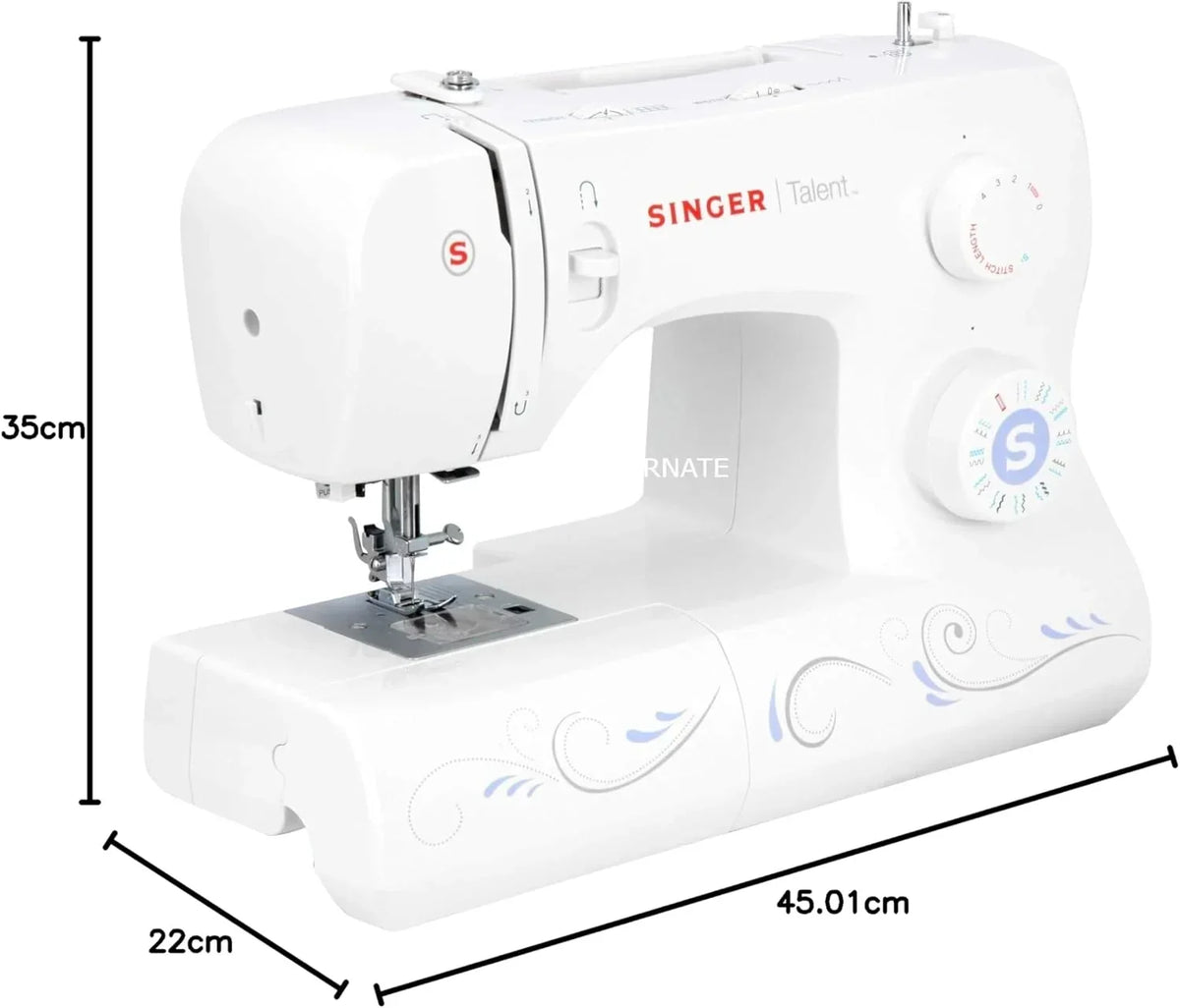 Máquina de coser mecánica Singer Talent 3323 - 30 puntadas utilitarias, ojal totalmente automático en un paso, zigzag hasta 6 mm, enhebrado automático, máquina de coser profesional, blanco