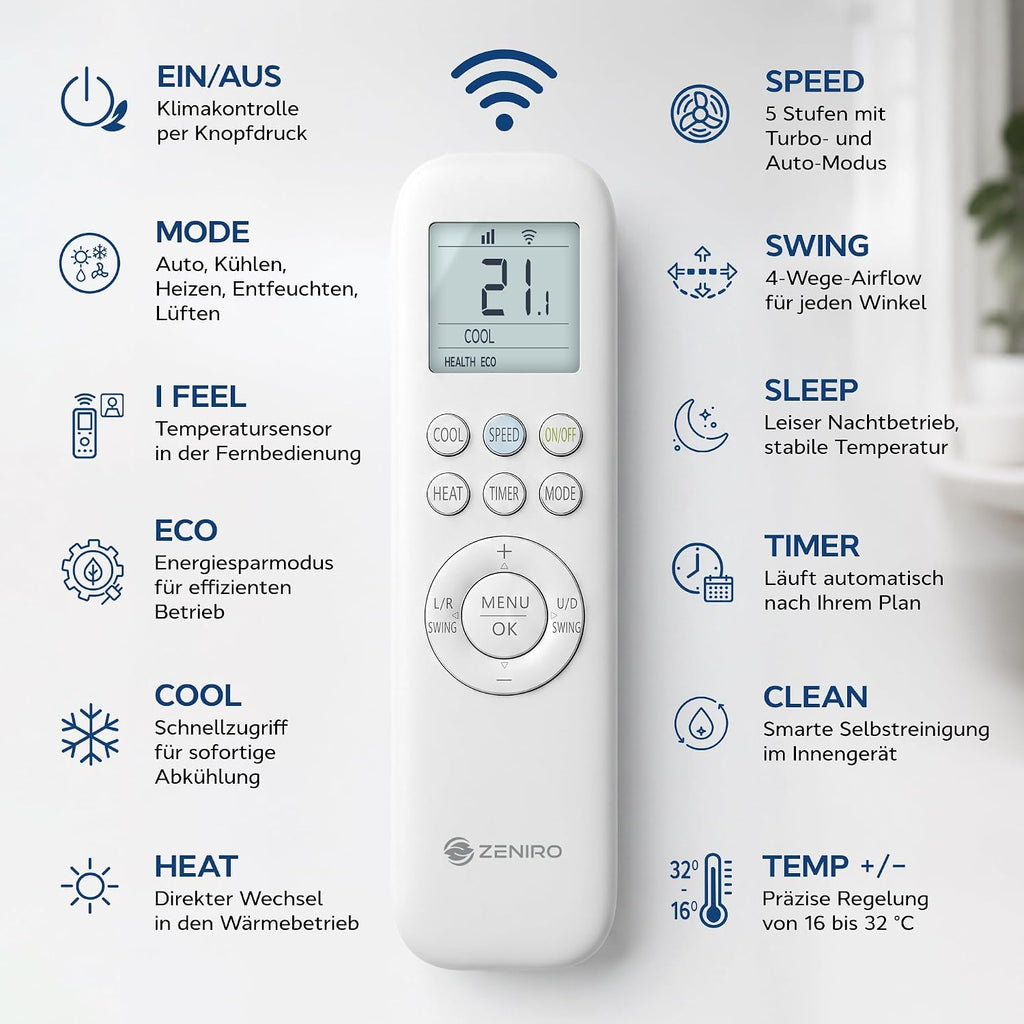 Set de aire acondicionado multisplit con 3 unidades interiores (2 x 2,6kW + 3,5kW), climatizador con función de calefacción, 27000 BTU, 7,9kW, A++, control por WiFi/App, flujo de aire 4D, calefacción hasta -20°C, precargado con R32