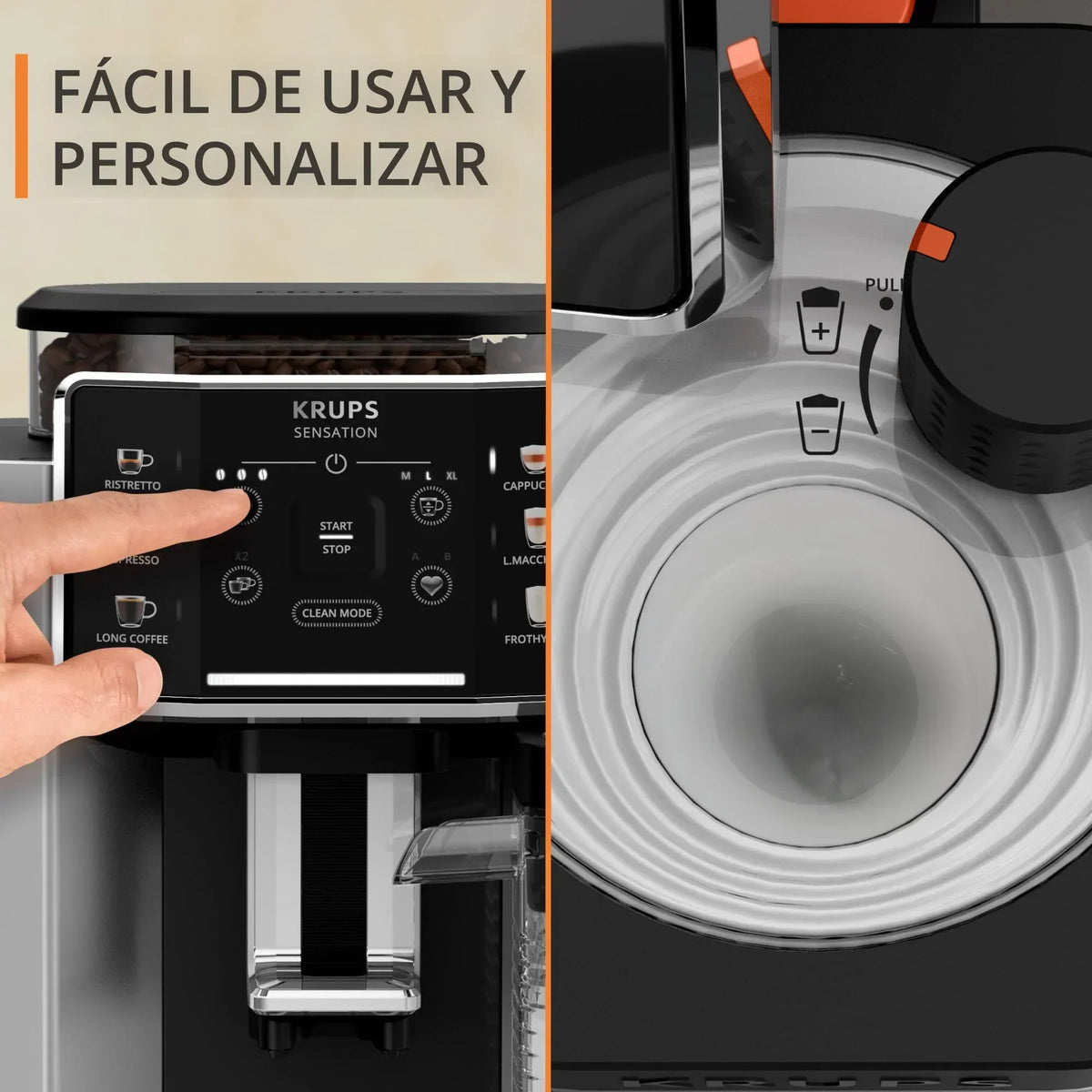 2025 Krups Essential - Cafetera superautomática, 15 bares de presión, molinillo cónico de metal, con selección de cantidad e intensidad de café, 1,7 l, 1 taza, acero, pantalla LCD + accesorios para leche