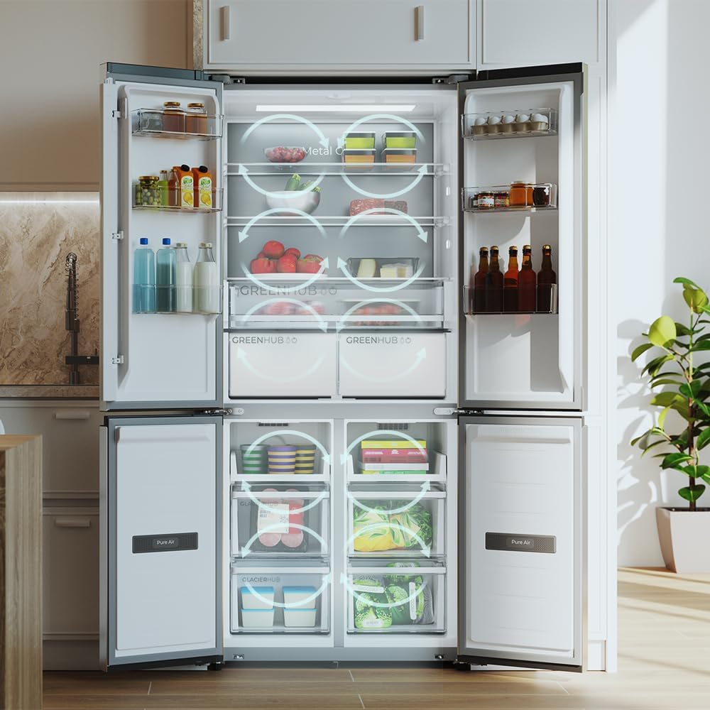Frigorífico Cecotec 4 Puertas Semi-Integrable Total No Frost Bolero CoolMarket 4D 456 SBI Inox E, Capacidad Extra Máx 456 L, 189 cm de altura y 83 cm de ancho, MetalFlexCooling, Compresor Inverter