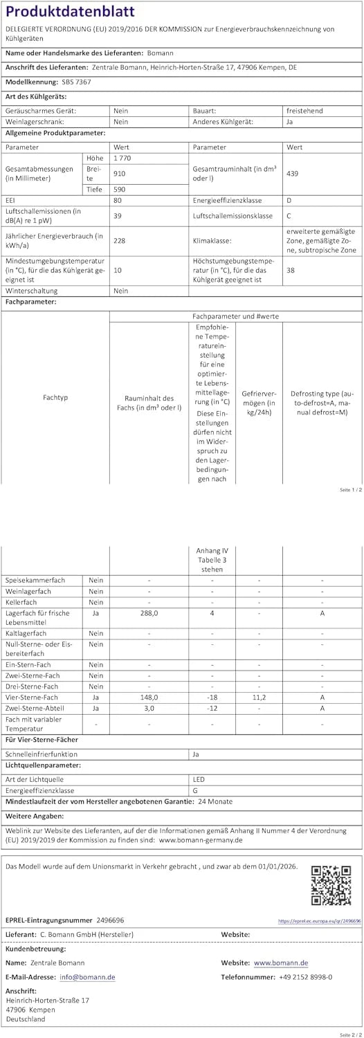 Lodówka typu side-by-side Bomann®, Dystrybutor wody ze zbiornikiem, Klasa energetyczna D, 177 cm, NoFrost, 5-letnia gwarancja na kompresor, Lodówka z zamrażalnikiem, System MultiAirflow