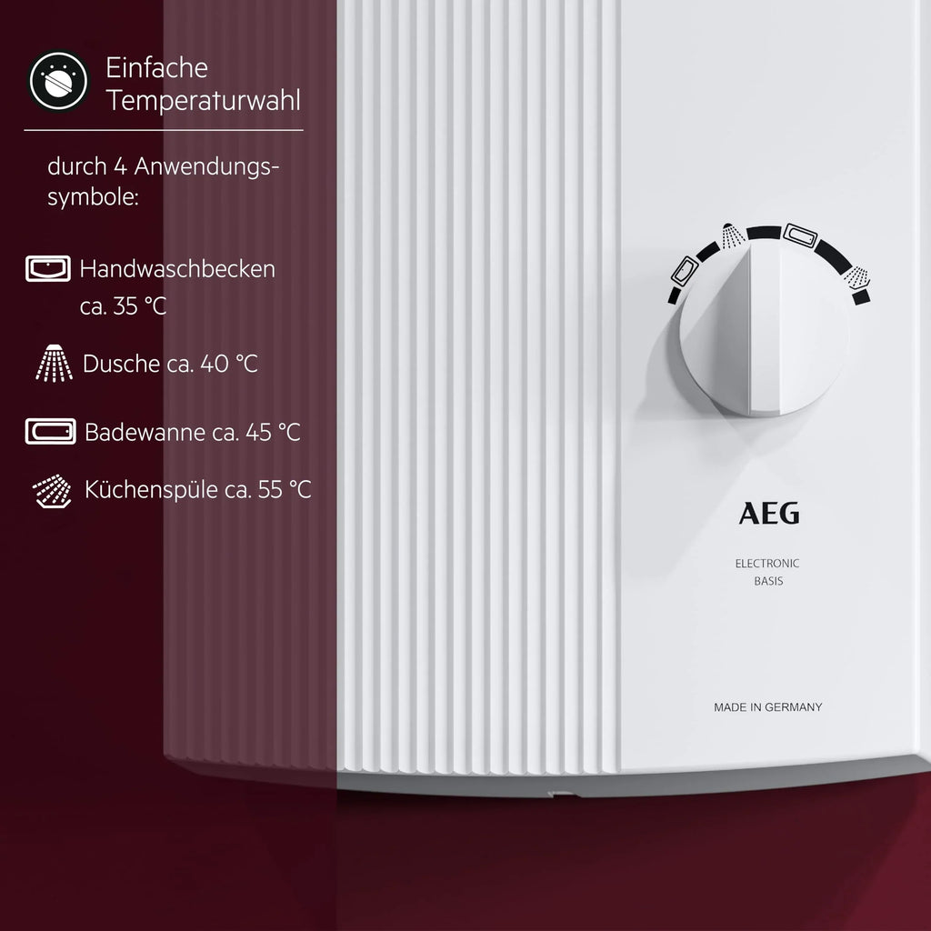 Calentador de paso AEG DDLE Basis 18/21/24 kW conmutable, selección de temperatura continua, 400V VDE, clase de eficiencia energética A, 222390