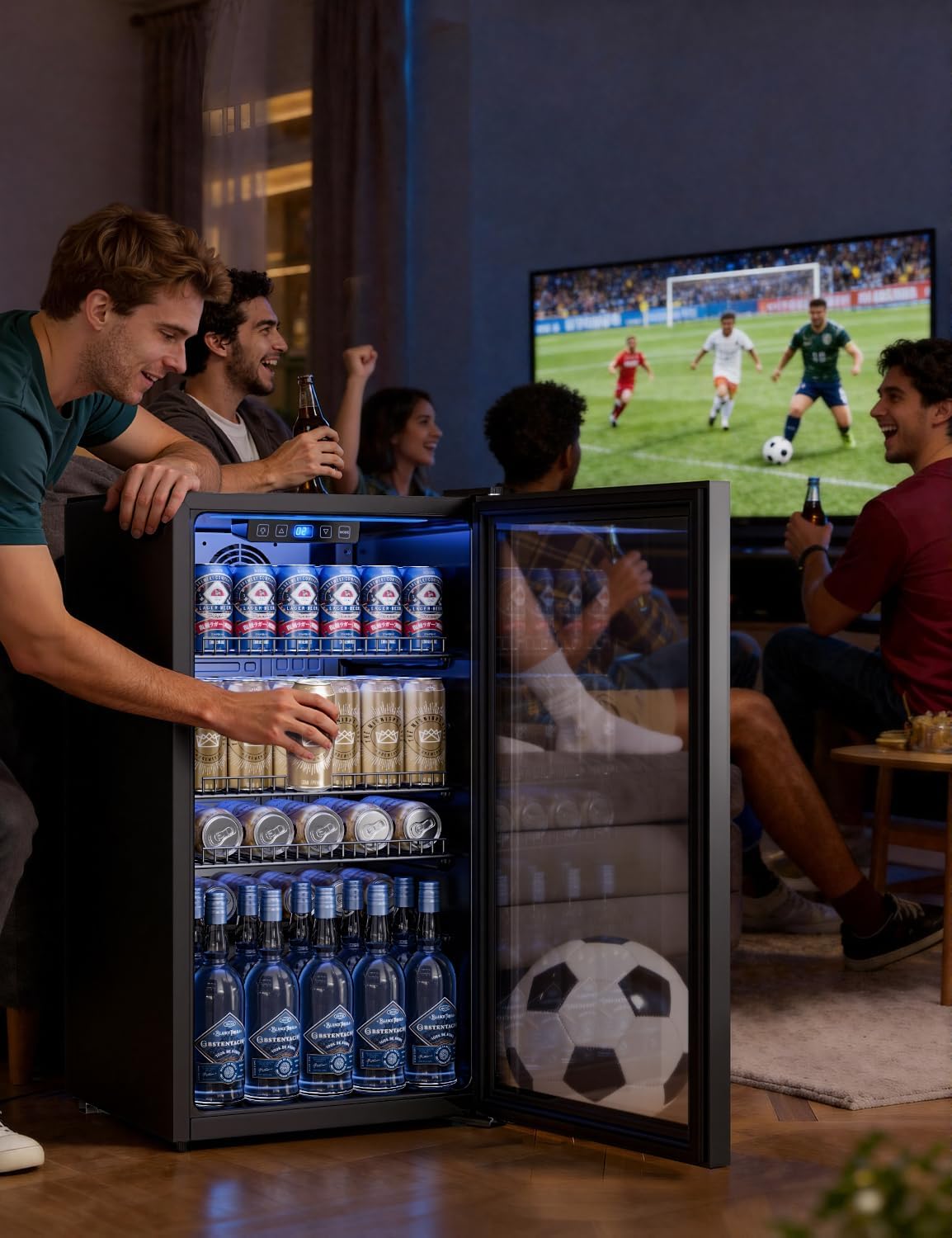 TRIUMPHKEY Mininevera de 90L con puerta de cristal, frigorífico compacto para bebidas con capacidad para hasta 128 latas, con estantes ajustables para cerveza, vino y refrescos, ideal para el hogar, bar, oficina o apartamento