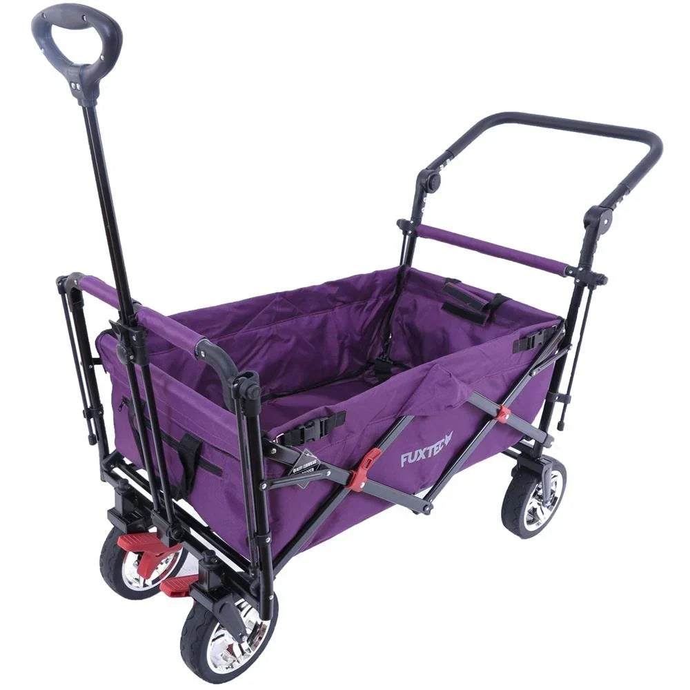 Carrito plegable FUXTEC FX-CT700, carro plegable gris para el transporte de niños, ciudad, campo, playa o montaña - con capota anti-UV, asa de empuje, freno de mano delantero y trasero, el original