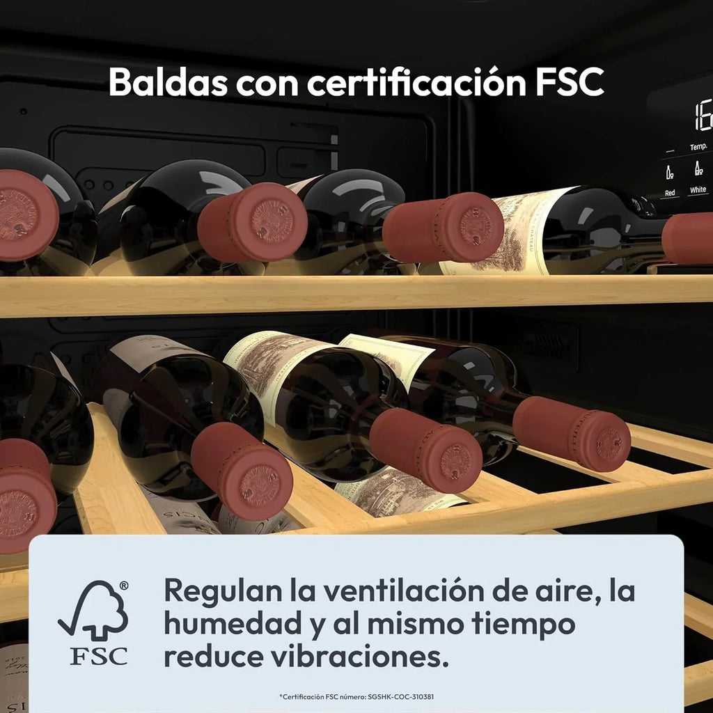 Candy DiVino CWC058, Vinoteca, 58 Botellas, WiFi, App hOn, Puerta Reversible, 10 Baldas, Tratamiento Anti-UV, Compresor Antivibraciones, Iluminación LED, Control Digital, Tirador Integrado, 37 dB, Negro