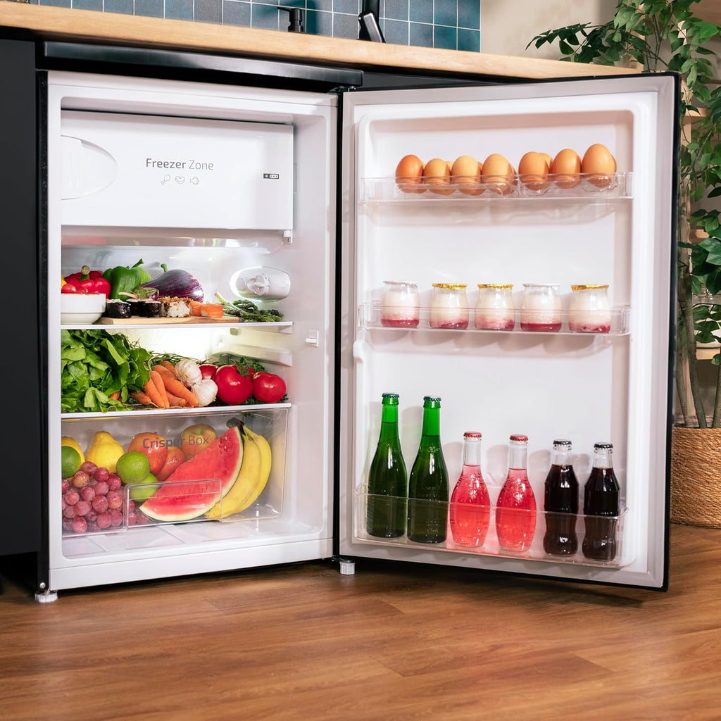 Minirefrigerador Cecotec 107 L Bolero CoolMarket TT 107 Inox, Clase Energética E, Ahorro de Energía, Puerta Reversible, Bajo Nivel Sonoro, Cajón Congelador.
