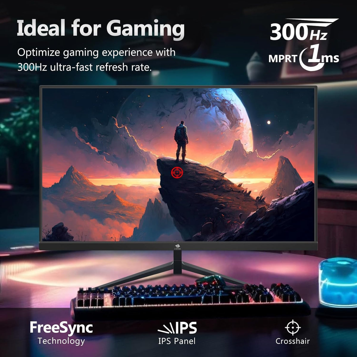 Monitor gaming Z-Edge de 25" 300 Hz (DP1.4×2), panel IPS, 240 Hz (HDMI2.0×2), FHD 1080P, 1ms, FreeSync, monitor PC gamer LED 16:9, inclinación ajustable, borde ultrafino, VESA 75x75 mm (cable DP incluido)