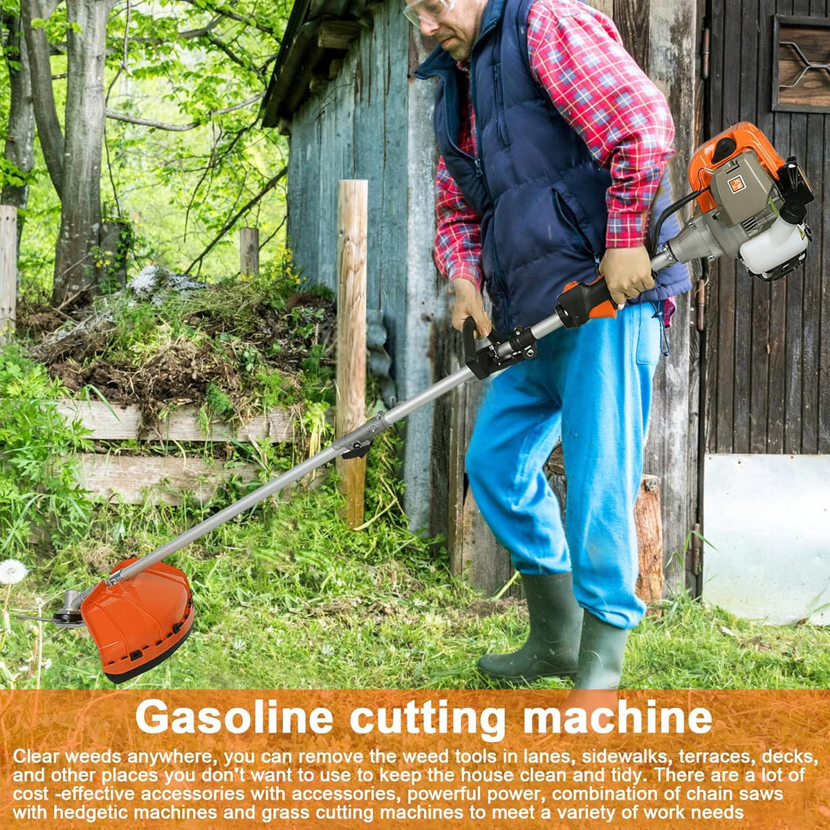 Desbrozadora de Gasolina 5 en 1 de 52 cc – Cortabordes, Cortasetos, Podadora de Altura, Desbrozadora de Hilo, Herramienta Multifunción para Jardín, con Extensión y Accesorios