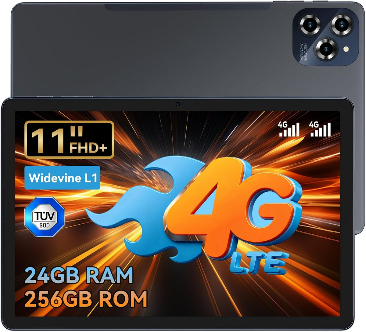 Tableta 4G W90 con tarjeta SIM - 24 GB + 256 GB (4 TB TF), tableta táctil de 11 pulgadas, pantalla FHD+ de 1920 * 1200, Android 15, 8000 mAh, 16 MP + 8 MP, Gemini AI, Widevine L1, GPS integrado