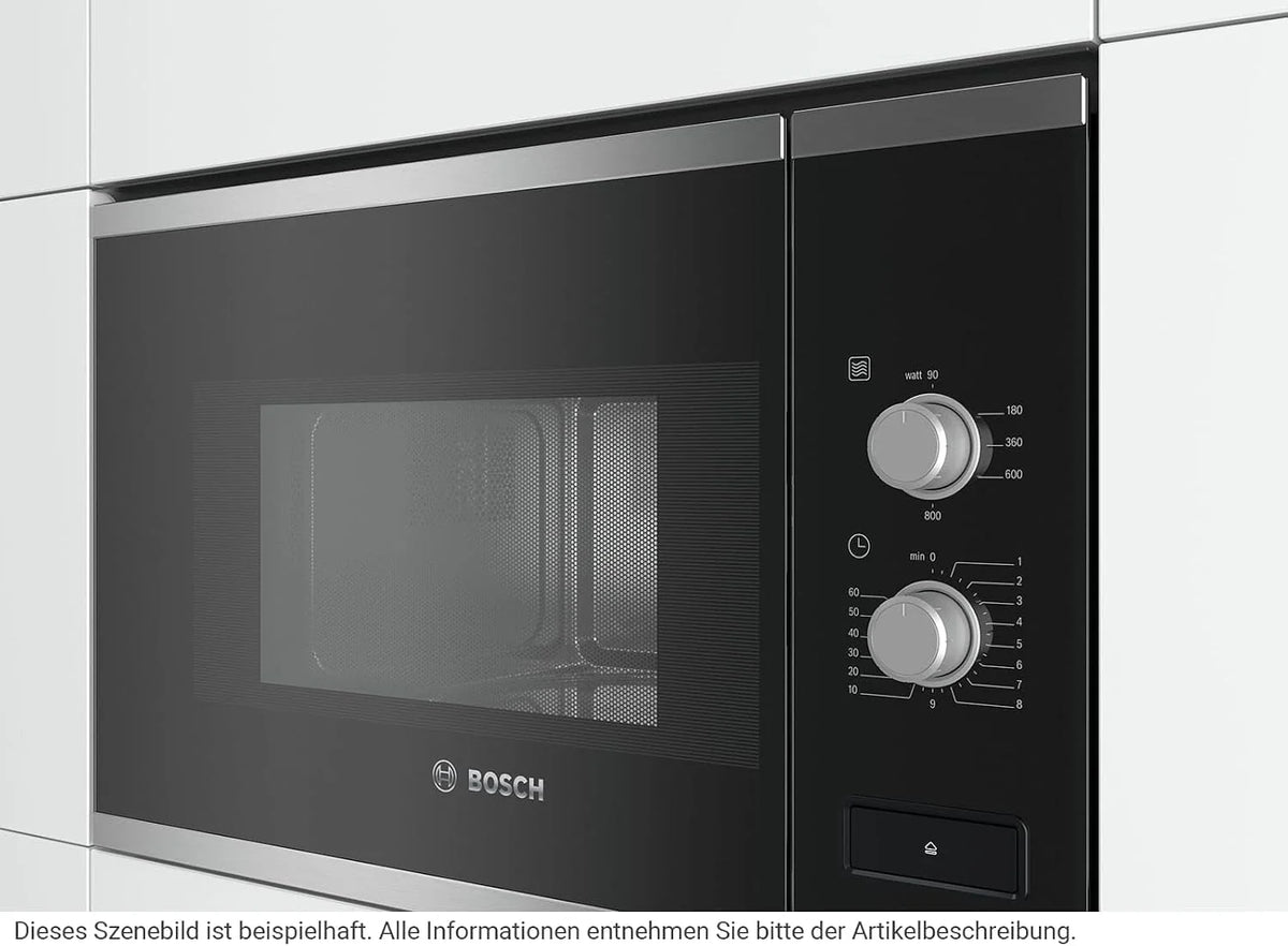 Bosch BFL520MS0 Seria 4 - Zintegrowana kuchenka mikrofalowa, 60 x 38 cm, 21 litrów, stal nierdzewna