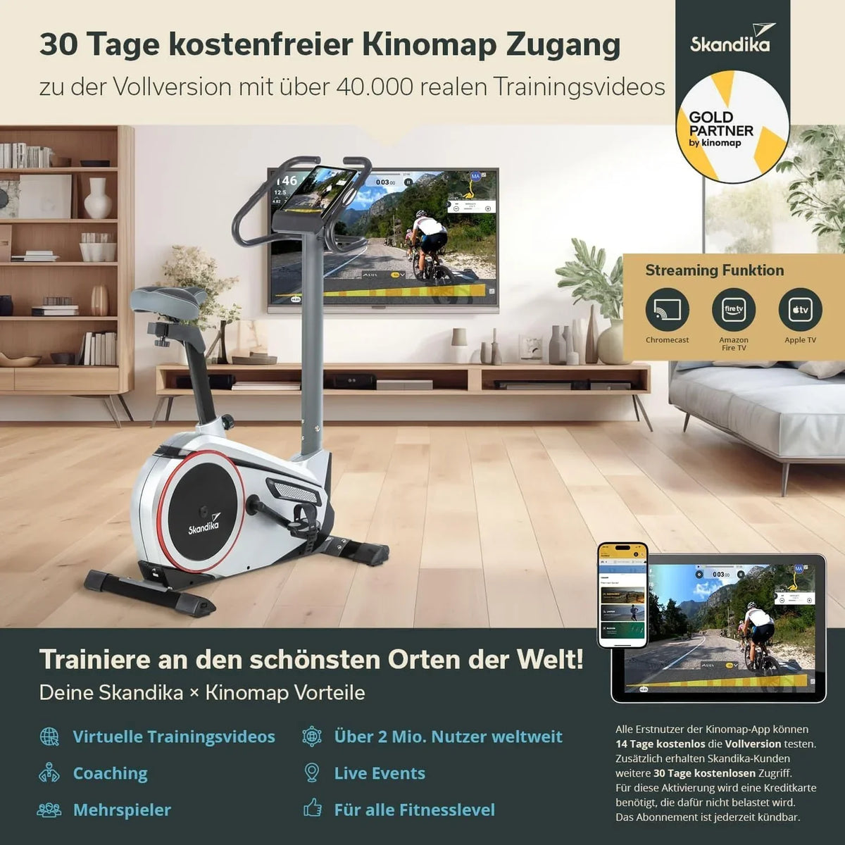 Bicicleta estática ergométrica Morpheus, sistema de freno magnético, 12 kg de masa de inercia, 32 niveles, 24 programas, compatible con la aplicación Kinomap, 150 kg, 144x56x103 cm