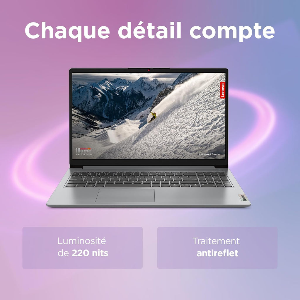 Lenovo IdeaPad 1 15AMN7 - Ordenador portátil 15.6'' FHD (AMD Ryzen 5 7520U, 16 GB RAM, 512 GB SSD, Gráficos AMD Radeon 610M, Windows 11 Home) Teclado francés AZERTY - Gris