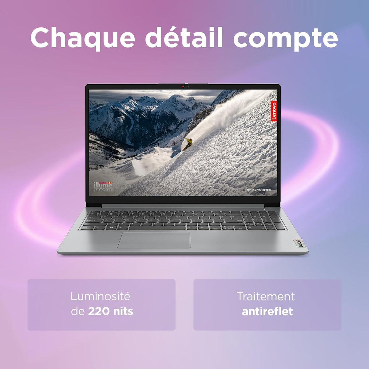 Lenovo IdeaPad 1 15AMN7 - Ordenador portátil 15.6'' FHD (AMD Ryzen 5 7520U, 16 GB RAM, 512 GB SSD, Gráficos AMD Radeon 610M, Windows 11 Home) Teclado francés AZERTY - Gris