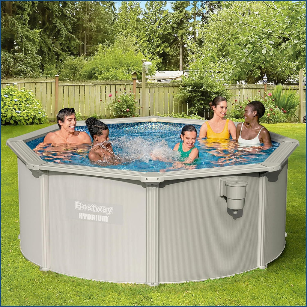 Bestway Hydrium - Piscina de pared de acero con filtro de arena, diámetro de 300 x 120 cm, gris, redonda