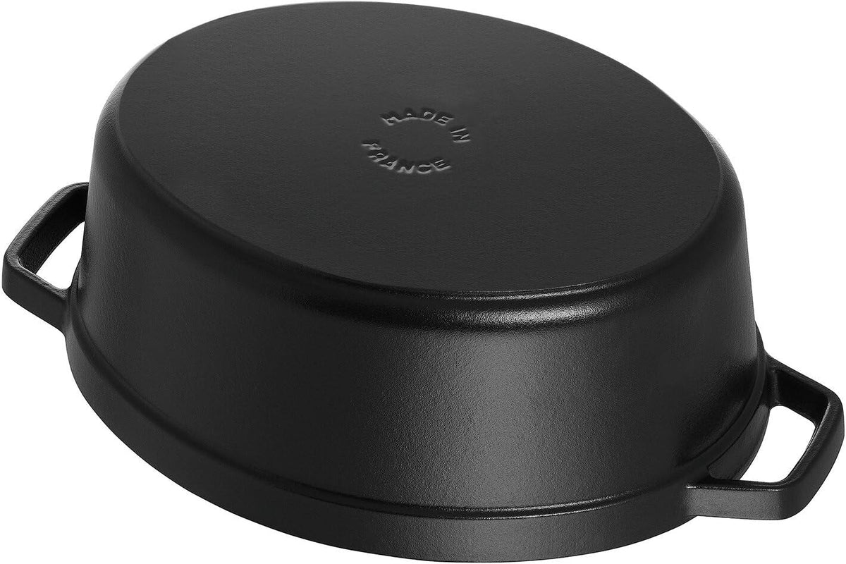 STAUB Cocotte fuente de hierro fundido con tapa, 33 cm, 6,7 L, ovalada, apta para inducción, fabricada en Francia, negro