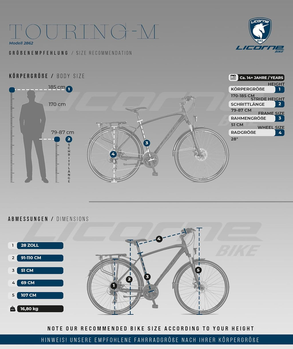 Bicicleta de trekking y turismo premium Licorne Bike de 28 pulgadas, con cuadro de aluminio y frenos de disco, para niños, niñas, mujeres y hombres - 21 velocidades - Bicicleta de montaña - Bicicleta híbrida