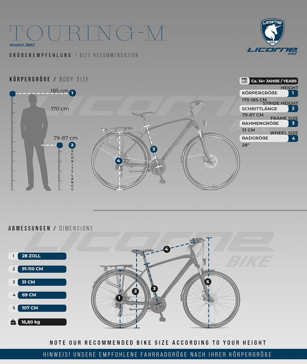 Bicicleta de trekking y turismo premium Licorne Bike de 28 pulgadas, con cuadro de aluminio y frenos de disco, para niños, niñas, mujeres y hombres - 21 velocidades - Bicicleta de montaña - Bicicleta híbrida