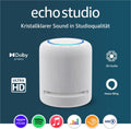 Echo Studio (última generación) | El mejor sonido que nuestros altavoces inteligentes Wi-Fi y Bluetooth han ofrecido jamás: con Dolby Atmos, audio 3D, controlador de hogar digital integrado y Alexa | Blanco