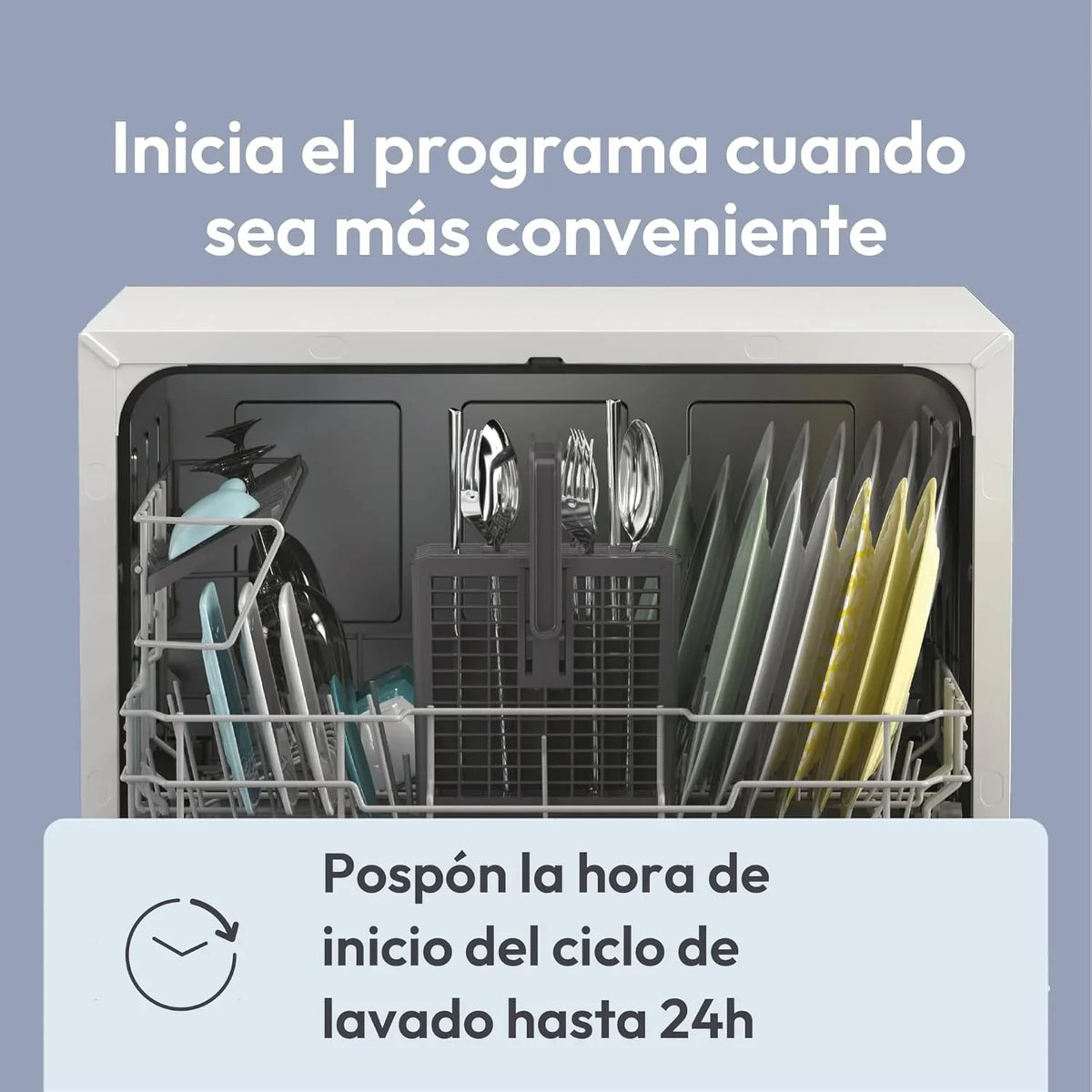 Candy CP 6E51LW Lavavajillas pequeño y compacto, 6 servicios, digital, 51 dBA, 5 ciclos, media carga, inicio diferido 3-6-9 horas, indicador de sal y abrillantador, indicador de fin de ciclo, blanco
