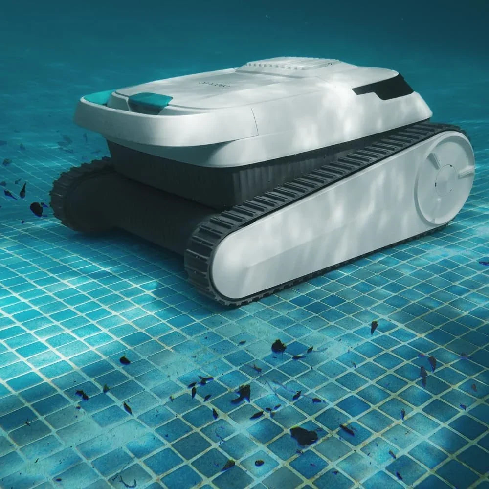 Robot limpiafondos Cecotec para suelos, paredes y línea de flotación Conga Pooldroid 5000 TotalClean Pearl. Superficies 100m2, pendiente máx. 90º, limpieza ordenada, autonomía 100min, capacidad 4L