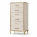 Cómoda de madera y metal con 6 cajones en beige y dorado
