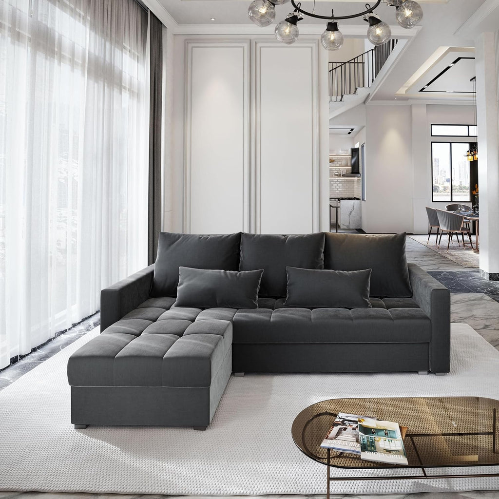 Sofá esquinero Masseno KOS PIK con función cama en forma de L, sofá con arcón, sofá de salón, sofá, canapé, sofá cama, conjunto de sofá - Gris, Paros 06