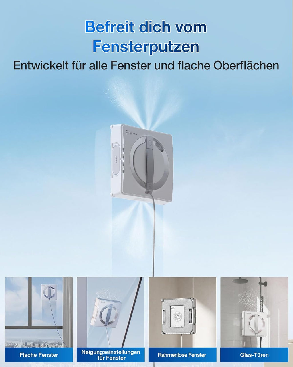 Robot limpiacristales ECOVACS WINBOT W2 PRO, pulverizador de agua de 3 boquillas, sistema de protección de 10 niveles, planificación de rutas Win-SLAM 4.0, sistema de escalada estable, detección de bordes, control por app, blanco