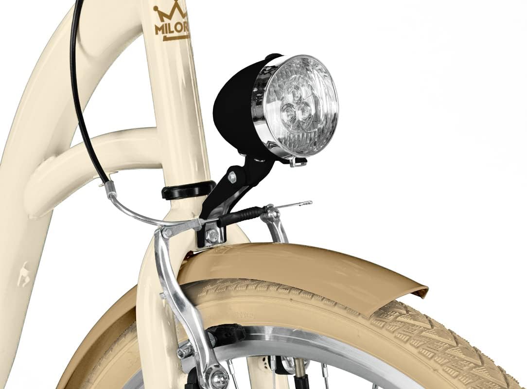 Bicicleta de paseo genérica Komfort, bicicleta urbana con cesta de mimbre, bicicleta para mujer, estilo holandés, 28 pulgadas, crema y marrón, 7 velocidades