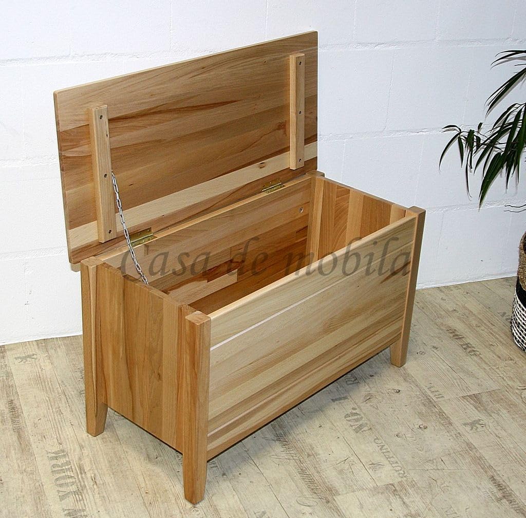 Baúl de madera maciza Casa 84 cm, haya núcleo maciza, barnizado natural