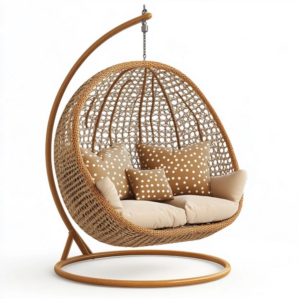 Silla colgante para exterior de ratán sintético marrón/beige con cojines de poliéster 120 cm