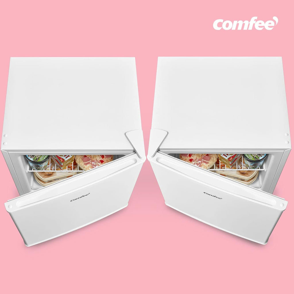 COMFEE RCU40WH3EU(E) Mini congelador de 31 L con compresor inverter, eficiencia energética D, capacidad de congelación de 4 estrellas, silencioso 39 dB, congelador de sobremesa compacto para oficina, cocina, residencia de estudiantes, blanco