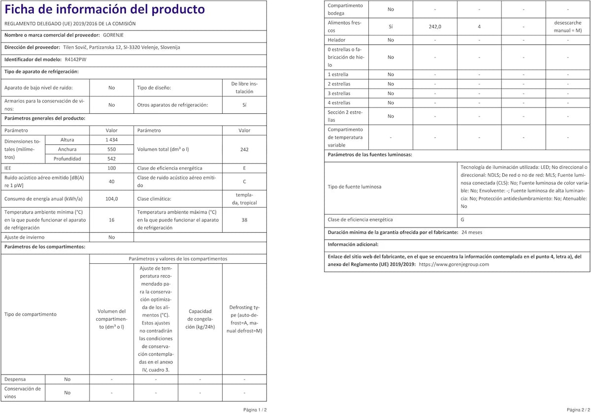 Gorenje Lodówka R4142PW lodówka 242 litry, wysokość 144 cm, CrispZone, tryb Eco, oświetlenie LED, szer. x wys. x gł.: 55 × 143,4 × 54,2 cm, biała