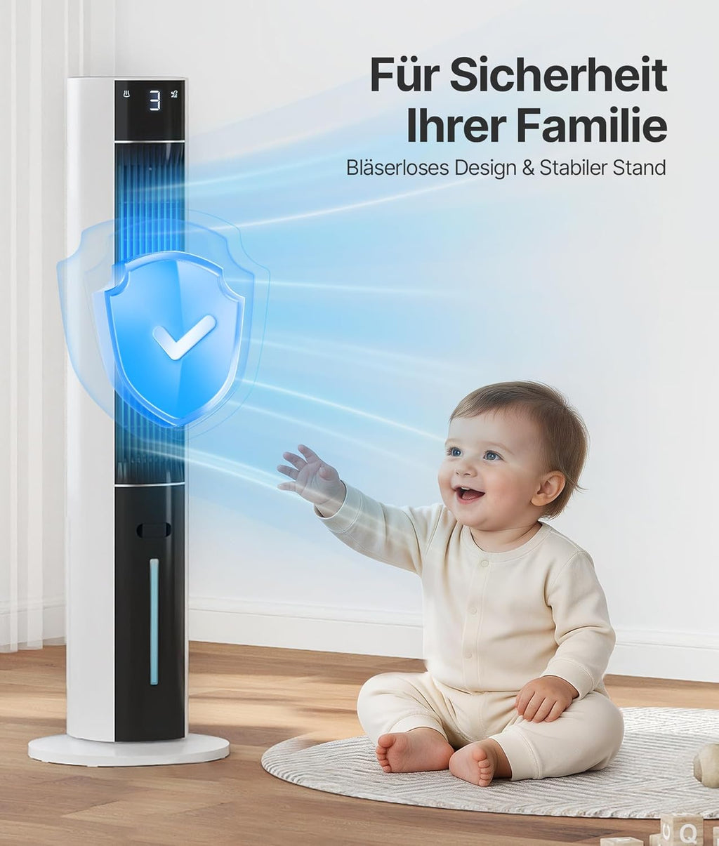 Ventilador de torre enfriador de aire con refrigeración por agua - Aire acondicionado portátil sin tubo de escape, ventilador con refrigeración silencioso, 3 modos-temporizador de 12 h-aroma-mando a distancia, para habitaciones y hogar