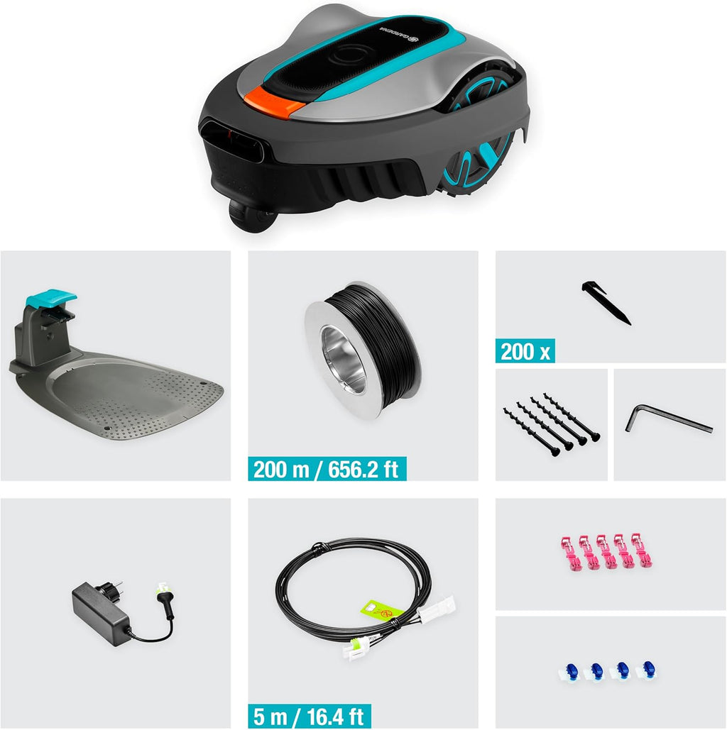 Robot cortacésped Gardena SILENO minimo 250 m²: cortacésped inteligente con conectividad óptima, programable mediante la aplicación Gardena Bluetooth, versión alemana (15201-20)