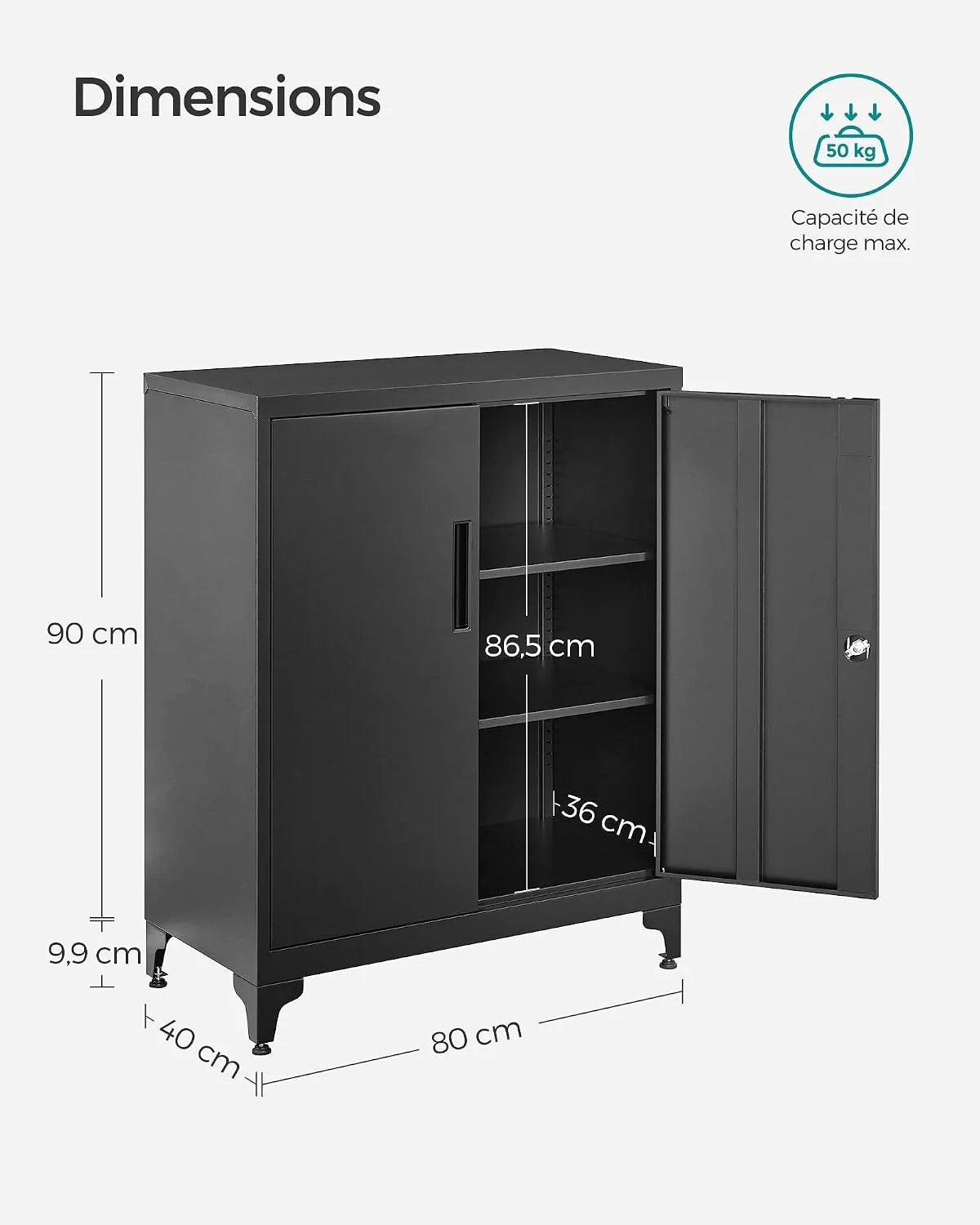 SONGMICS Metalowa Szafka, Zamykana na Klucz, z 2 Regulowanymi Półkami