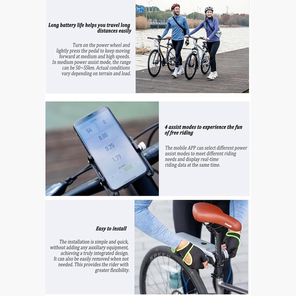 Kit de conversión para bicicleta eléctrica + adaptador de tija de sillín, 6 velocidades, máx. 25 km/h, ligero (2 kg) y fácil de transportar + control por aplicación, ideal para bicicletas de montaña y carretera