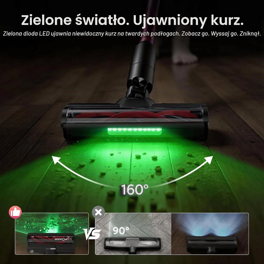 FAMIVAC FV3 Bezprzewodowy Odkurzacz Pionowy 60KPa/50Min/120㎡, Składana Rura, Samostojący, Antyplątaninowa Szczotka, Zielone LED, Odkurzacz Ręczny do Podłóg/Dywanów/Sierści