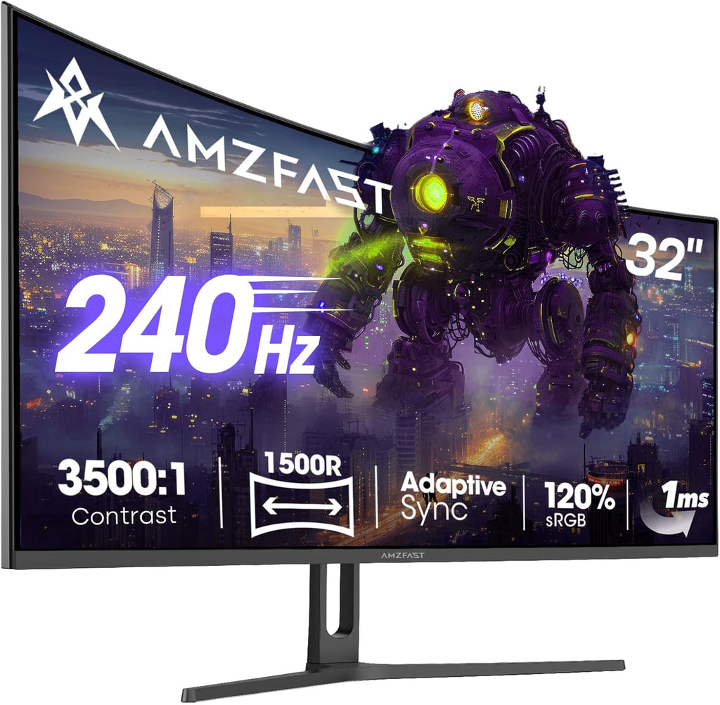 Monitor Gaming Curvo Amzfast de 32 pulgadas, 240Hz, FHD, 1ms MPRT, Adaptive Sync, sRGB 120%, HDR, Sin parpadeo, Luz azul baja, HDMI 2.0/DP 1.4, VESA 75x75, AMZG32C3F