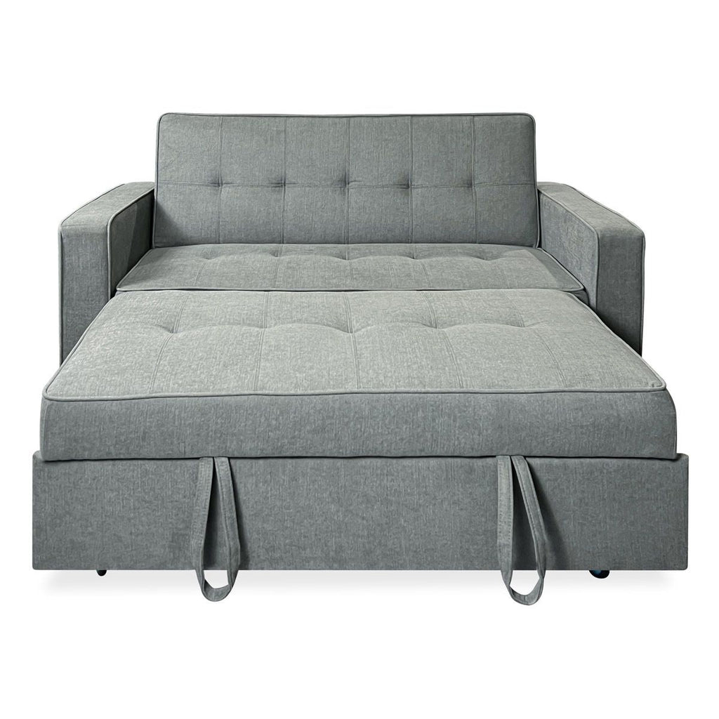 Sofá cama de 2 plazas modelo Vienna con reposabrazos, gris, diseño moderno, práctico y funcional