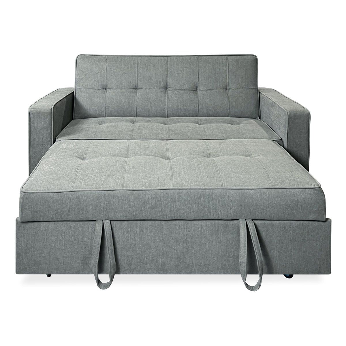 Sofá cama de 2 plazas modelo Vienna con reposabrazos, gris, diseño moderno, práctico y funcional