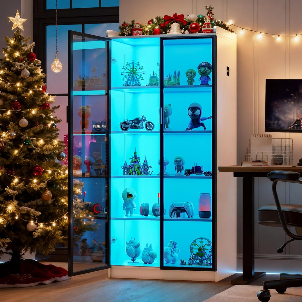 Vitrina Lvifur blanca, aparador de 35 × 70 × 165 cm, armario despensero inteligente con 3 colores RGB regulables, aparador de buffet con sensor inteligente, color blanco