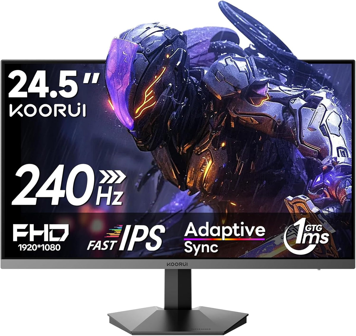 Monitor Gaming KOORUI de 24,5 pulgadas, pantalla Full HD 240 Hz, panel IPS Rapid 1920 x 1080, OC hasta 260 Hz, DisplayPort 1.4 y HDMI 2.0, cable HDMI 2.0, HDR400, Negro