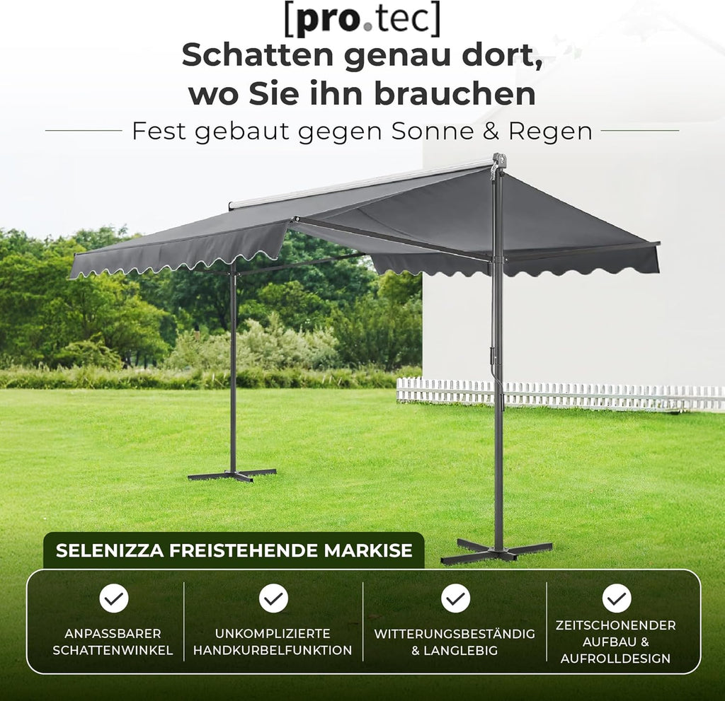 pro.tec Toldo independiente Selenizza toldo autoportante 400x300x260cm toldo de jardín protección solar cubierta de terraza exterior terraza jardín balcón gris oscuro