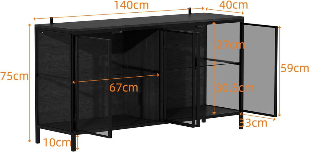 Vitrina moderna Caldion con iluminación LED, 140×40×75 cm, armario expositor de vidrio templado y MDF, hierro, vitrina de cristal con iluminación de 3 colores, para salón, oficina