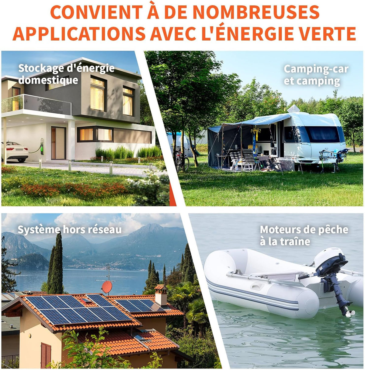 Batería LiFePO4 de 24V 100Ah de expansión flexible (2S4P) para 20,48 kWh, con BMS de 100A y alta densidad energética para autocaravanas, barcos, casas autónomas y aplicaciones fuera de la red.