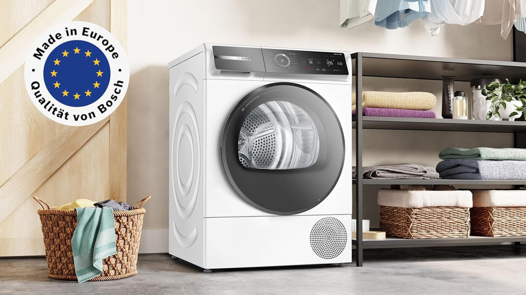 Bosch WQB246D41 Serie 8, Secadora con bomba de calor 9kg, Silent Dry - Extremadamente silenciosa, secado más rápido, Auto Dry, condensador autolimpiante, iluminación interior del tambor, Home Connect, blanco