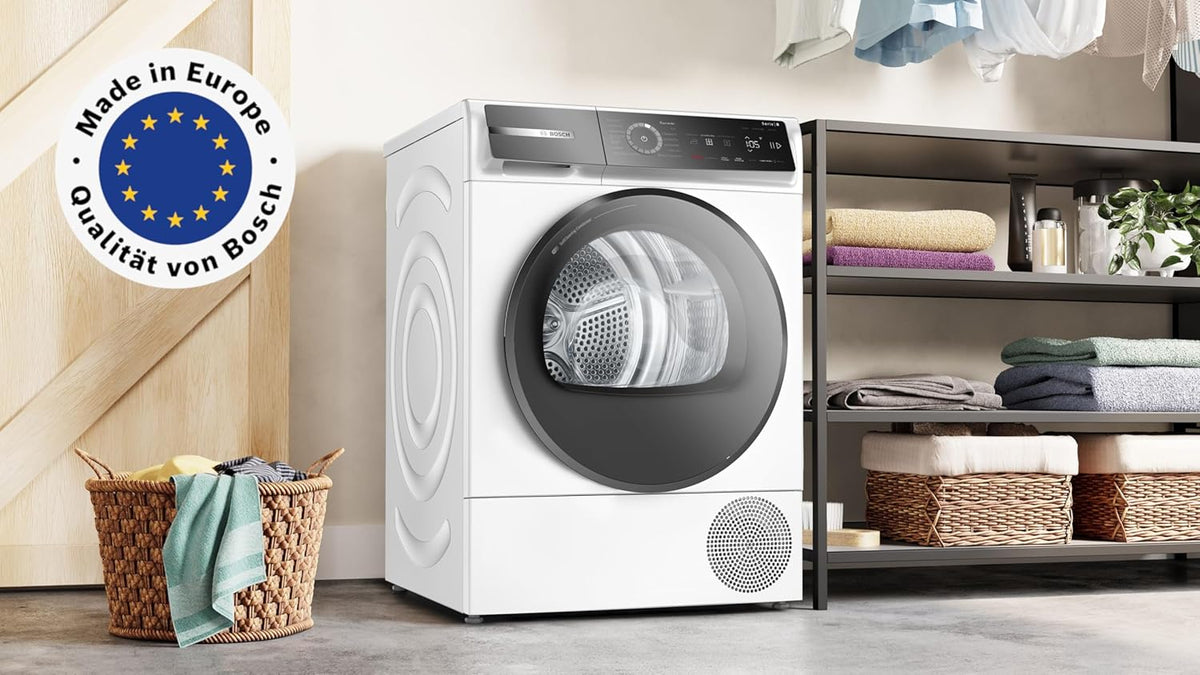 Bosch WQB246D41 Serie 8, Secadora con bomba de calor 9kg, Silent Dry - Extremadamente silenciosa, secado más rápido, Auto Dry, condensador autolimpiante, iluminación interior del tambor, Home Connect, blanco