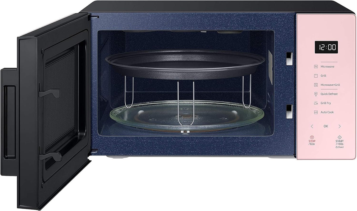 Samsung MG23T5018CP Kuchenka mikrofalowa, 23 l, 1100 W, Air Fry, ze złotniczą tacą, designerskie szkło, puder