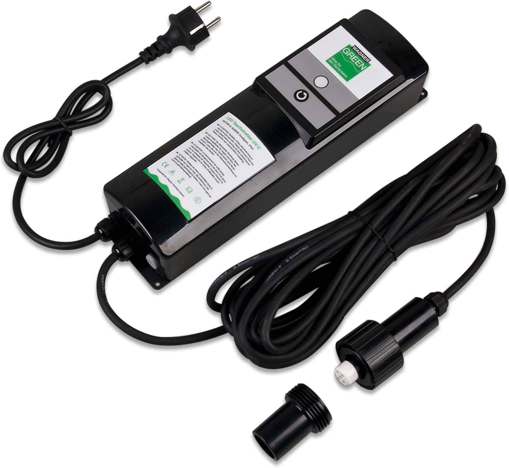 Kit de lámpara germicida UVC sumergible Wagner Green de 3 piezas con contador de horas, clarificador UVC para estanques de jardín y estanques de kois, filtro para desinfección y eliminación de algas (kit de 3 piezas con lámpara de amalgama de 80 vatios)