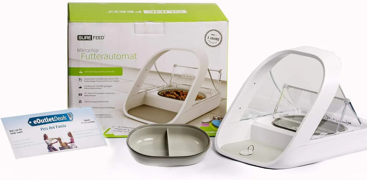 Comedero automático para mascotas - Comedero con microchip para mascotas - MPF001 - Apto para comida húmeda y seca - Toalla para mascotas de regalo de eOutletDeals